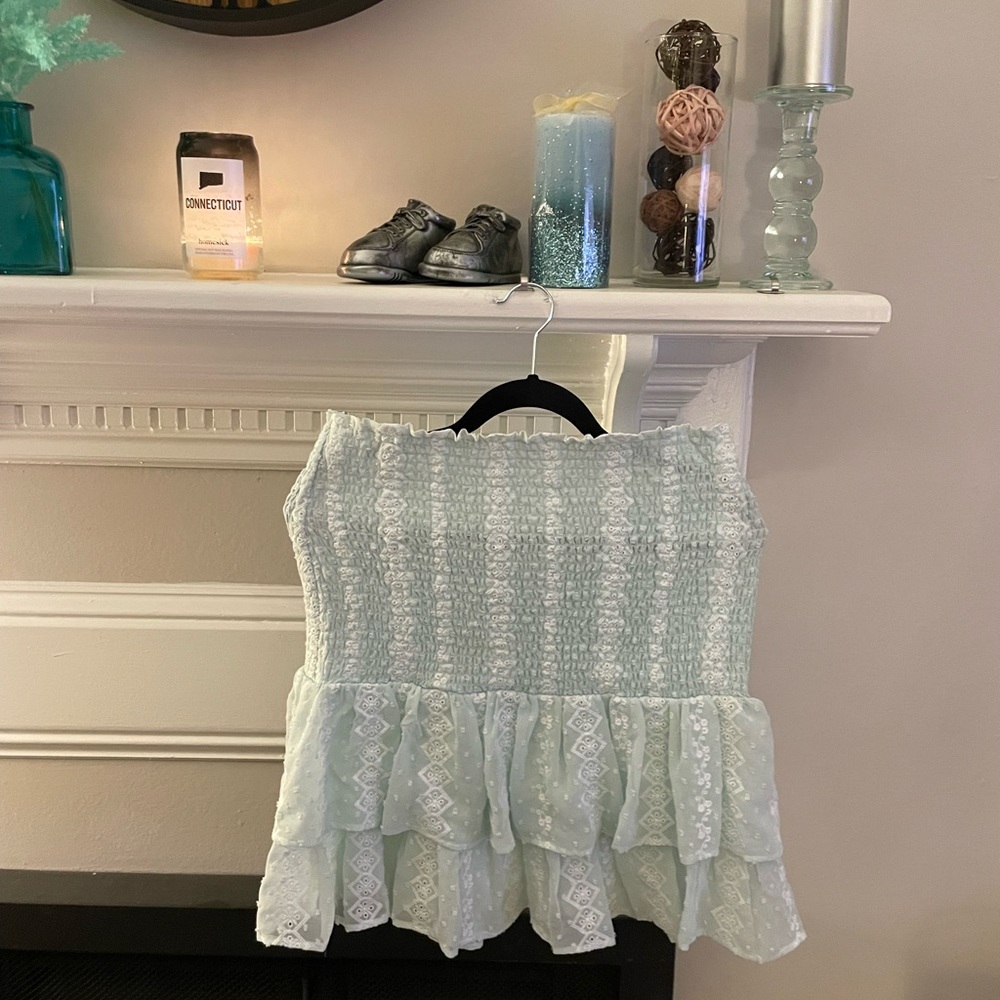 Shabby Chic light blue high waisted skirt, size large